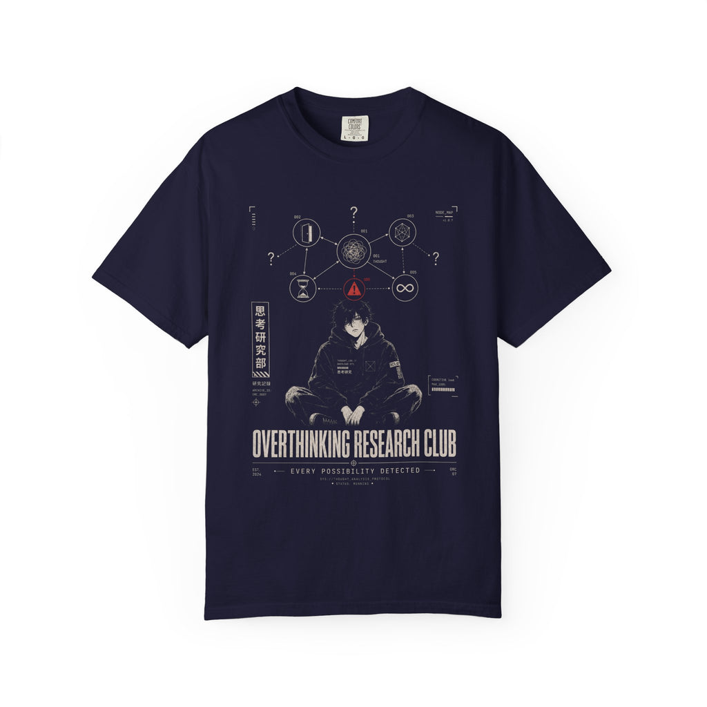 calm anime thinker with warning symbol