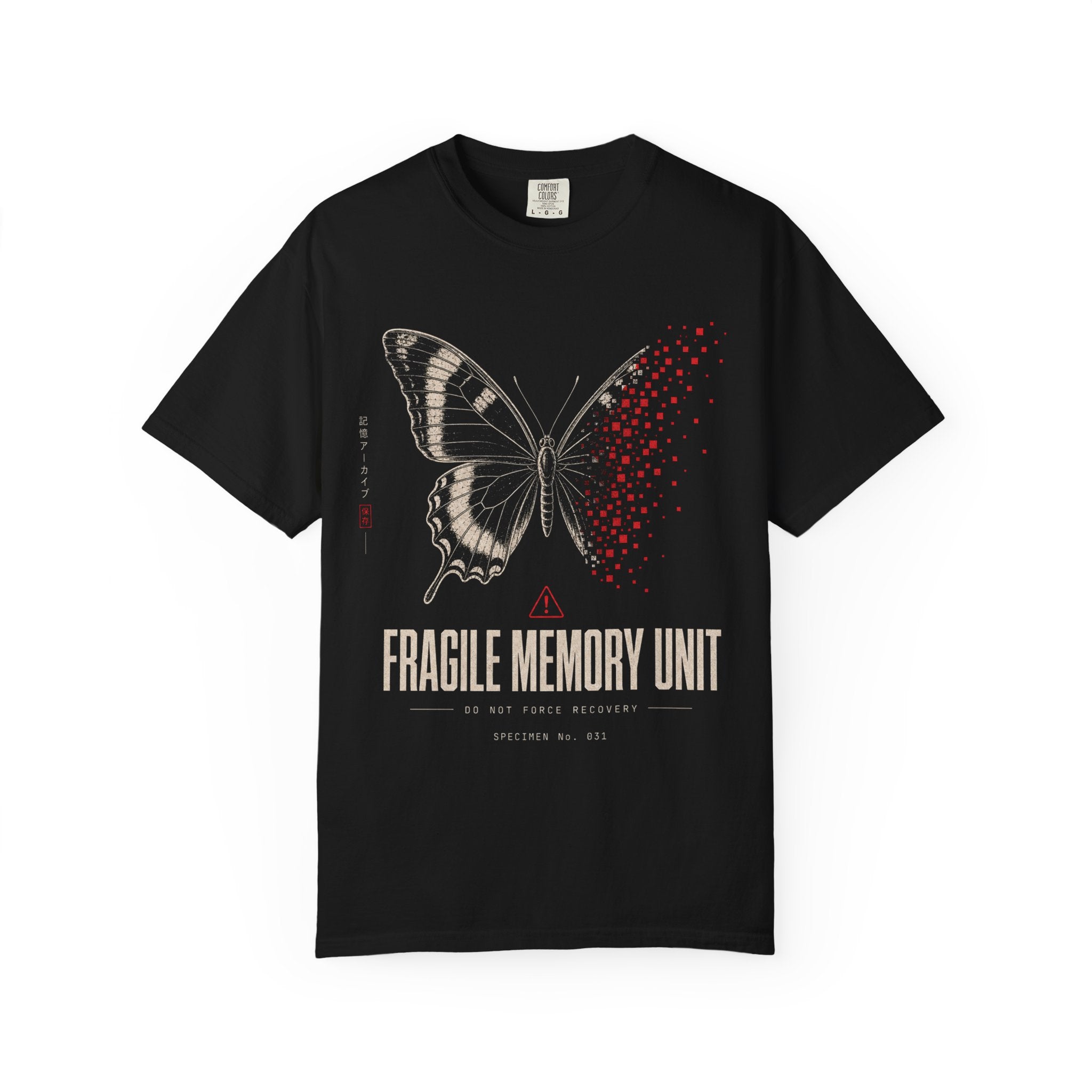 Fragile butterfly with dissolving wing