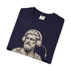 classical bust with disconnected headphones