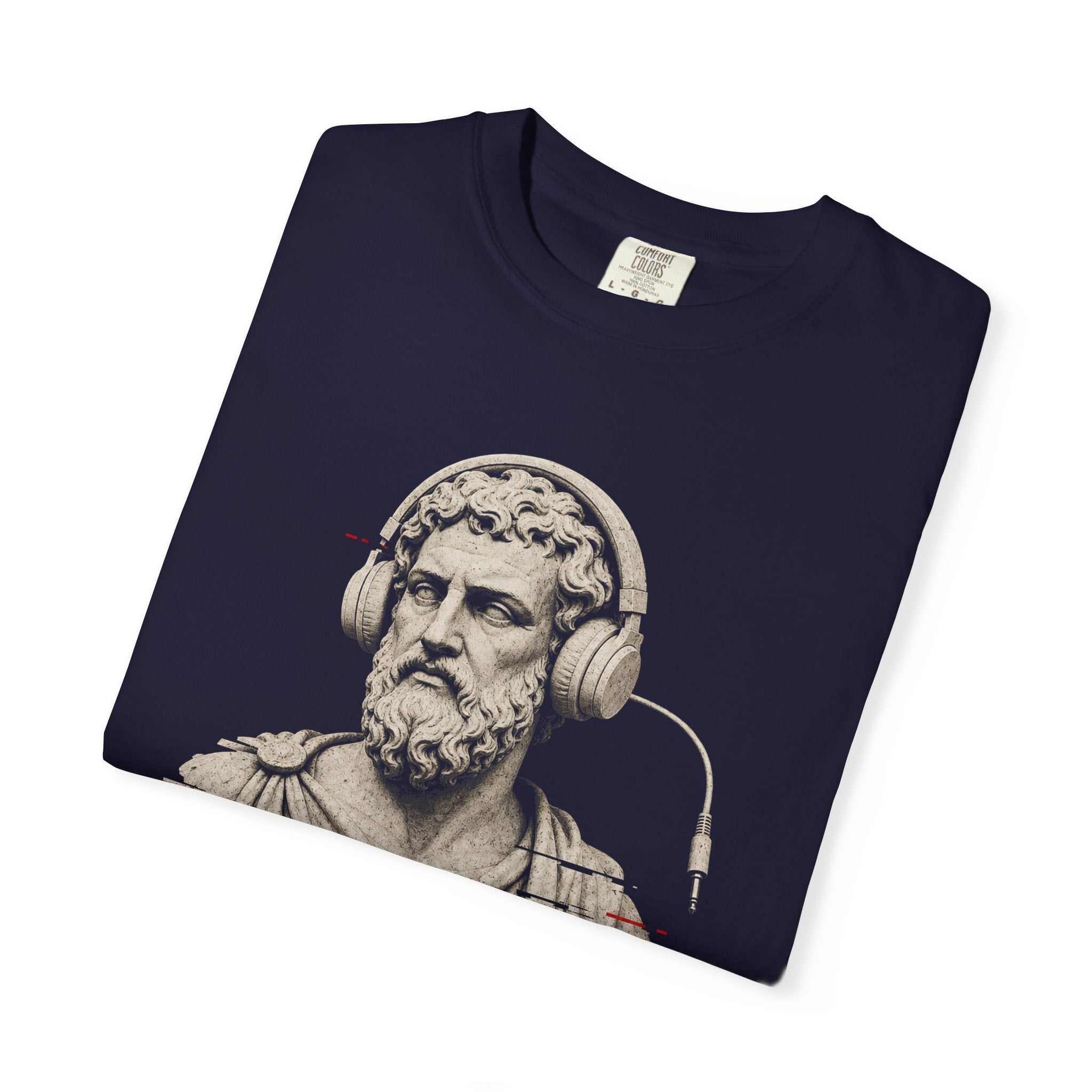 classical bust with disconnected headphones