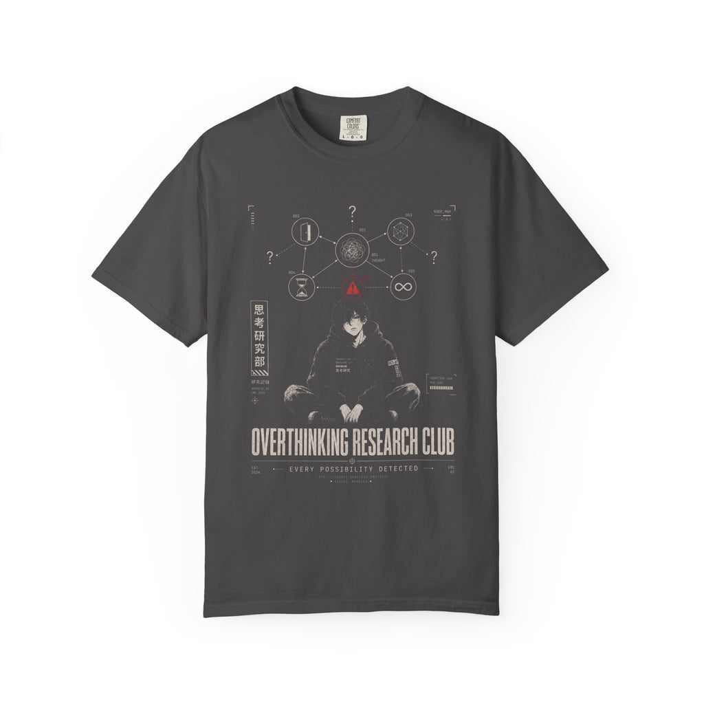 calm anime thinker with warning symbol