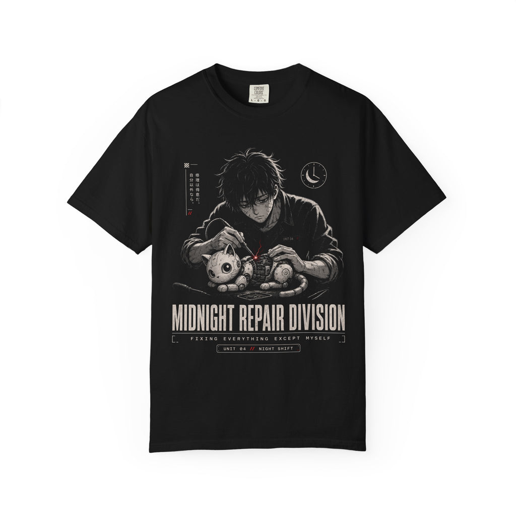 midnight repair mechanic and robotic cat