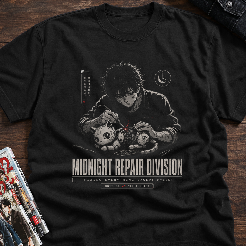 midnight repair mechanic and robotic cat