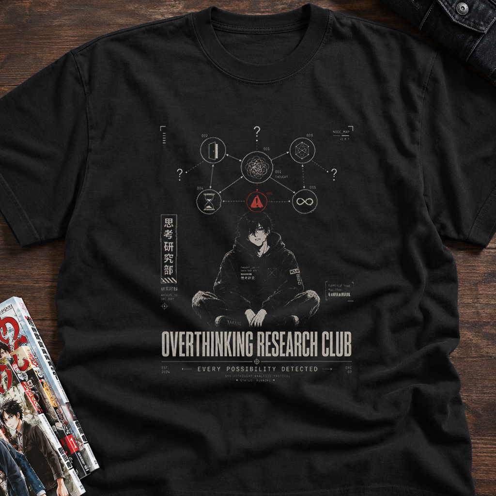 calm anime thinker with warning symbol