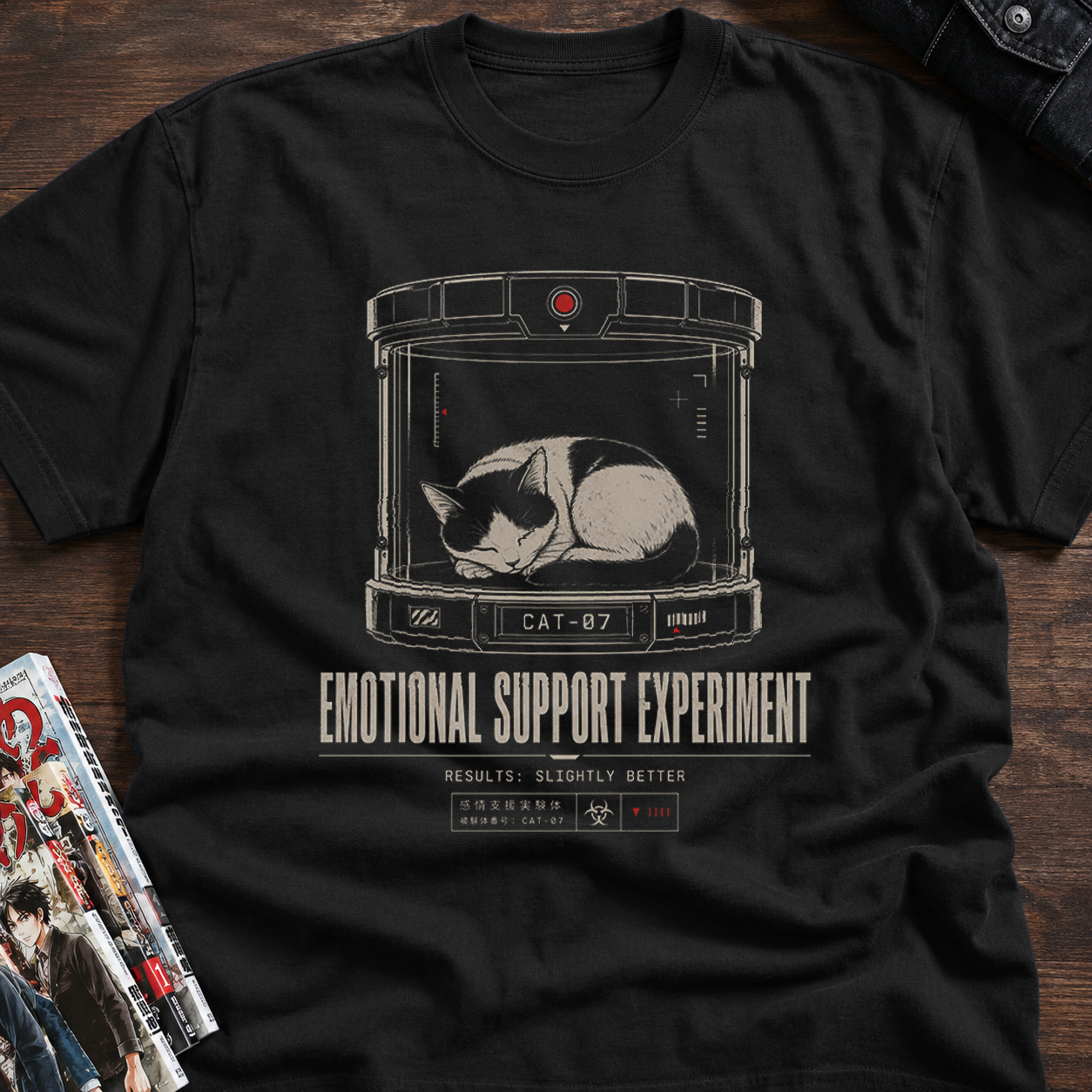 sleeping cat in observation chamber