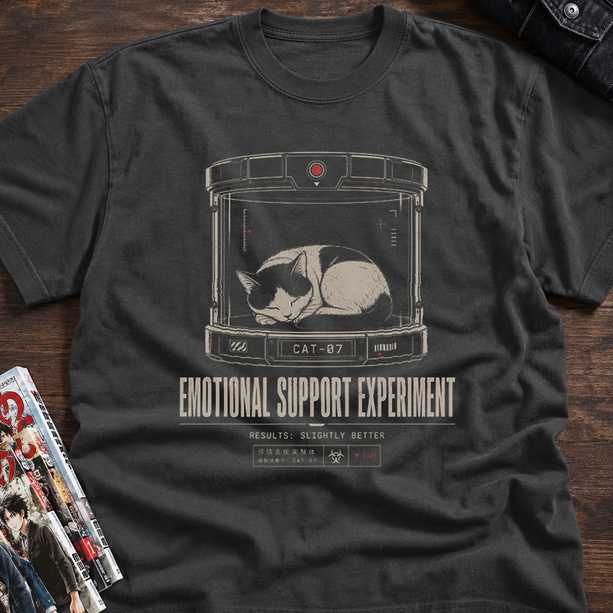 sleeping cat in observation chamber
