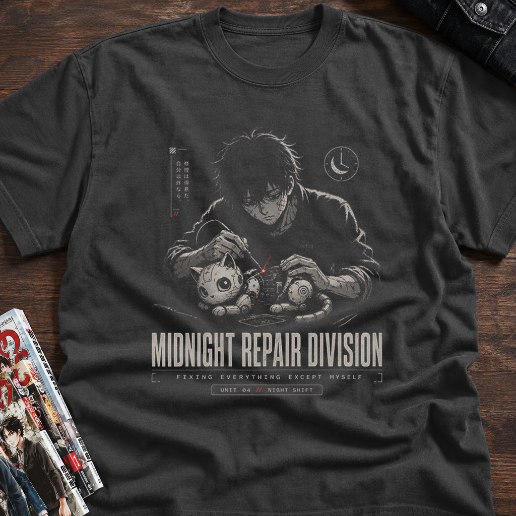 midnight repair mechanic and robotic cat