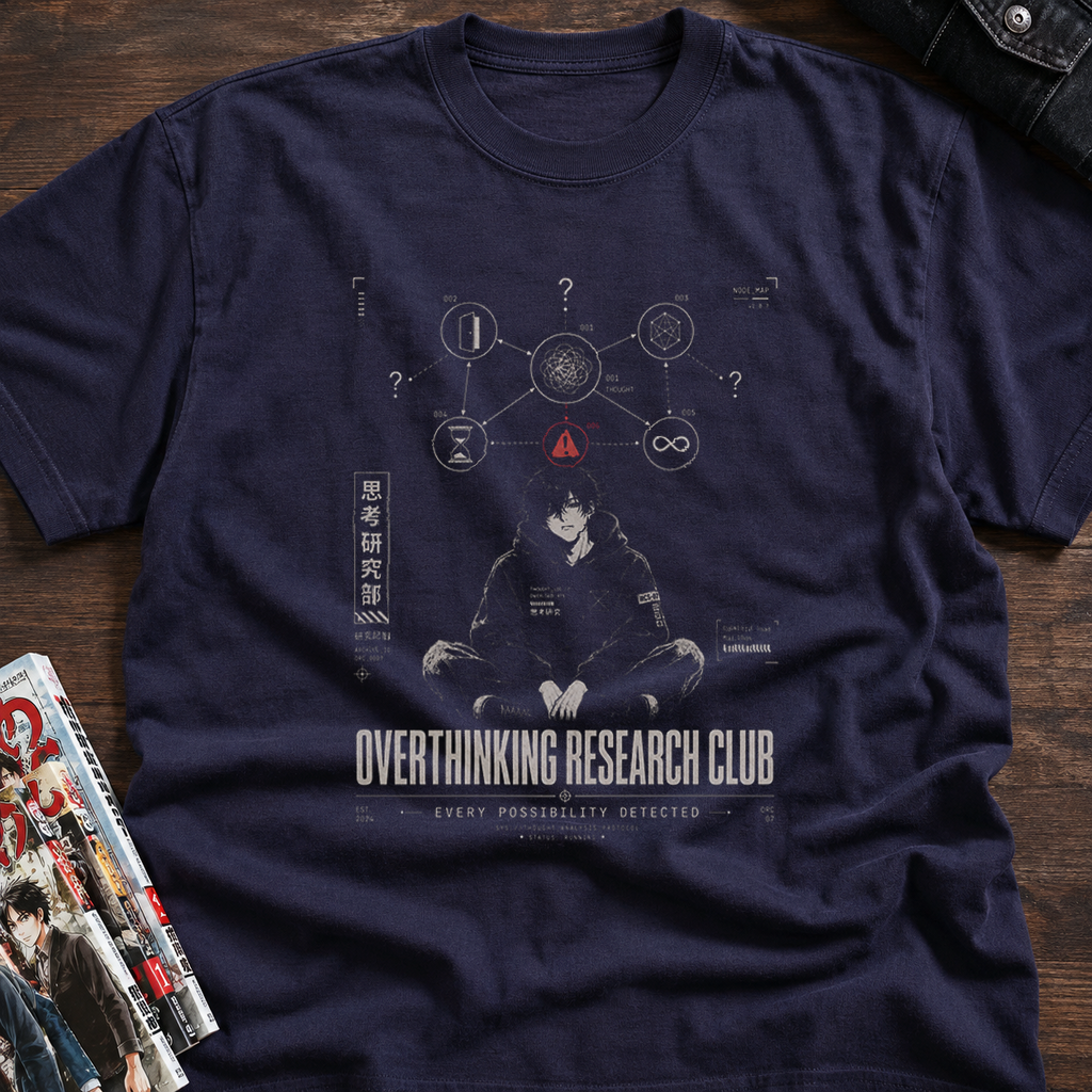 calm anime thinker with warning symbol