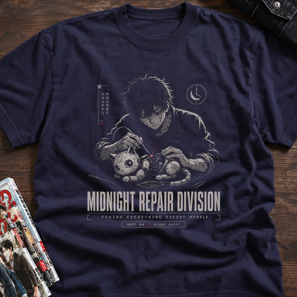 midnight repair mechanic and robotic cat