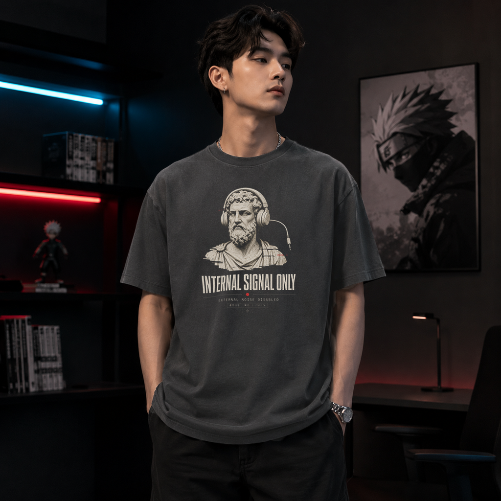classical bust with disconnected headphones